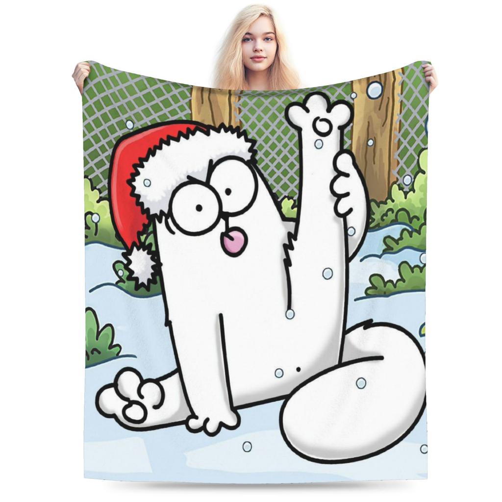 Comfortable Simons Cartoon Cat Cats Blanket Stuff Bed Decorative Throw Blanket Soft Flannel for Bedroom