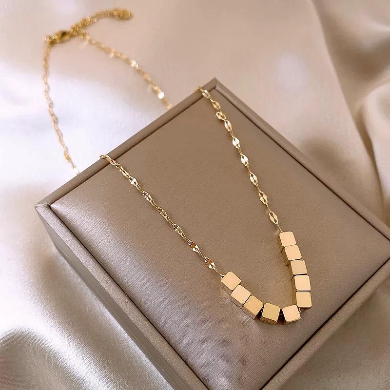 Titanium Steel Gold Brick Necklace for Women - Luxury 2025 Style, High-End Sweater and Collarbone Chain, Non-Fading.