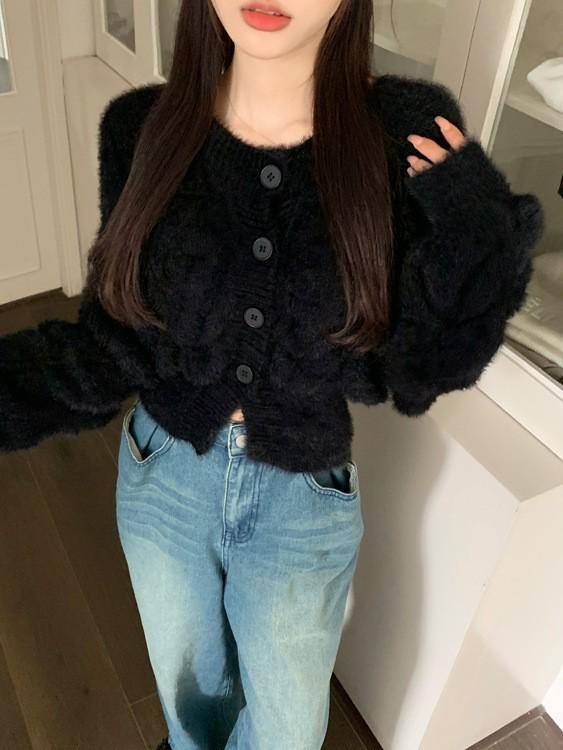Korean Style Hollow Knit Cardigan - Autumn Winter Soft & Gentle Solid Color Sweater Coat for Women