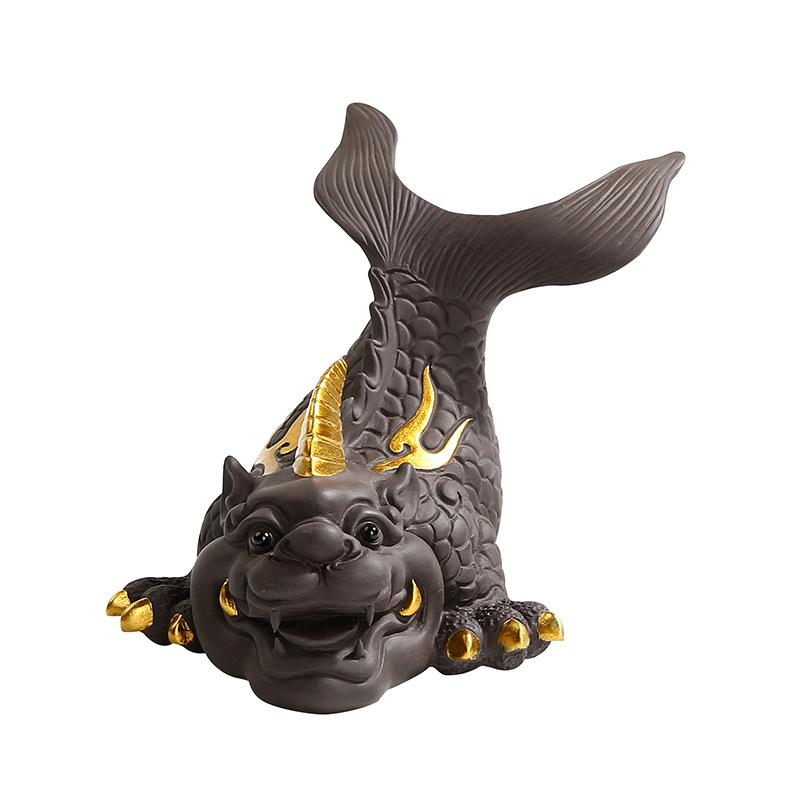 Zisha Tea Pet Ornament - Wealth Fish Dragon Tea Tray Accessory with Customizable Logo, Gongfu Tea Set Pixiu