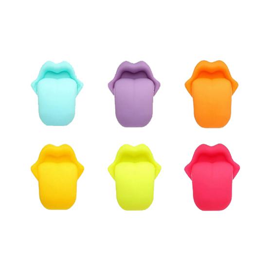

6Pcs Tongue Shape Party Suction Cup Wine Glass Silicone Label Recognizer Marker