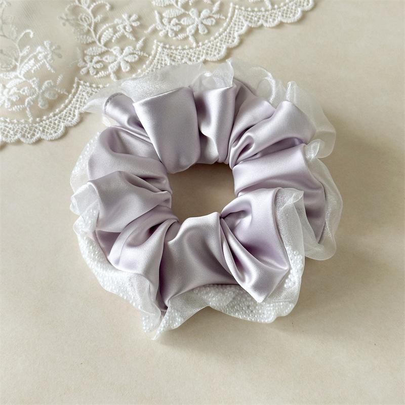 

Printed Flowy Hair Scrunchie With Contrast Trim Elegant Retro Vibe Large Ponytail Holder Fashion Headwear For All Occasions Purple