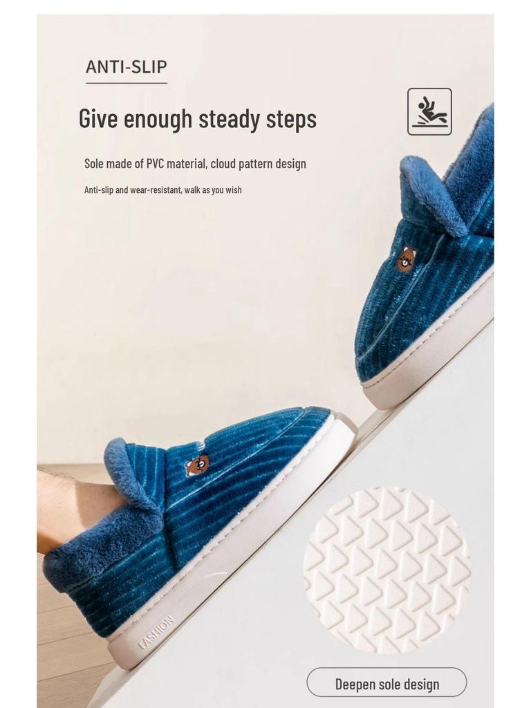 Men's and Women's Thickened Cotton Slippers: Fleece-Lined, Heel-Covering, Warm Indoor Shoes for Winter.