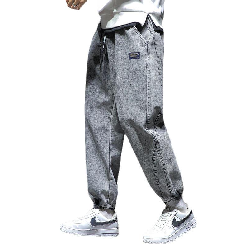 Men's Plus Size Korean-Style Loose Cuffed Jeans - Trendy Casual Nine-Point Pants