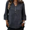Women's Casual Solid Color Blouse Button Down V Neck 3/4 Sleeve Loose Fit Lightweight Top for Summer Work Office and Everyday Wear