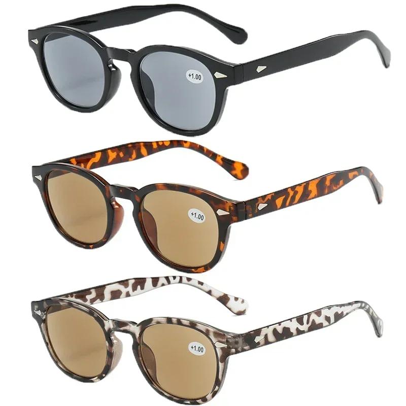 Stylish Full Frame Reading Glasses Vintage Rivet Leopard Round Sunglasses Women Men Ultra Light Unisex Presbyopia Glasses