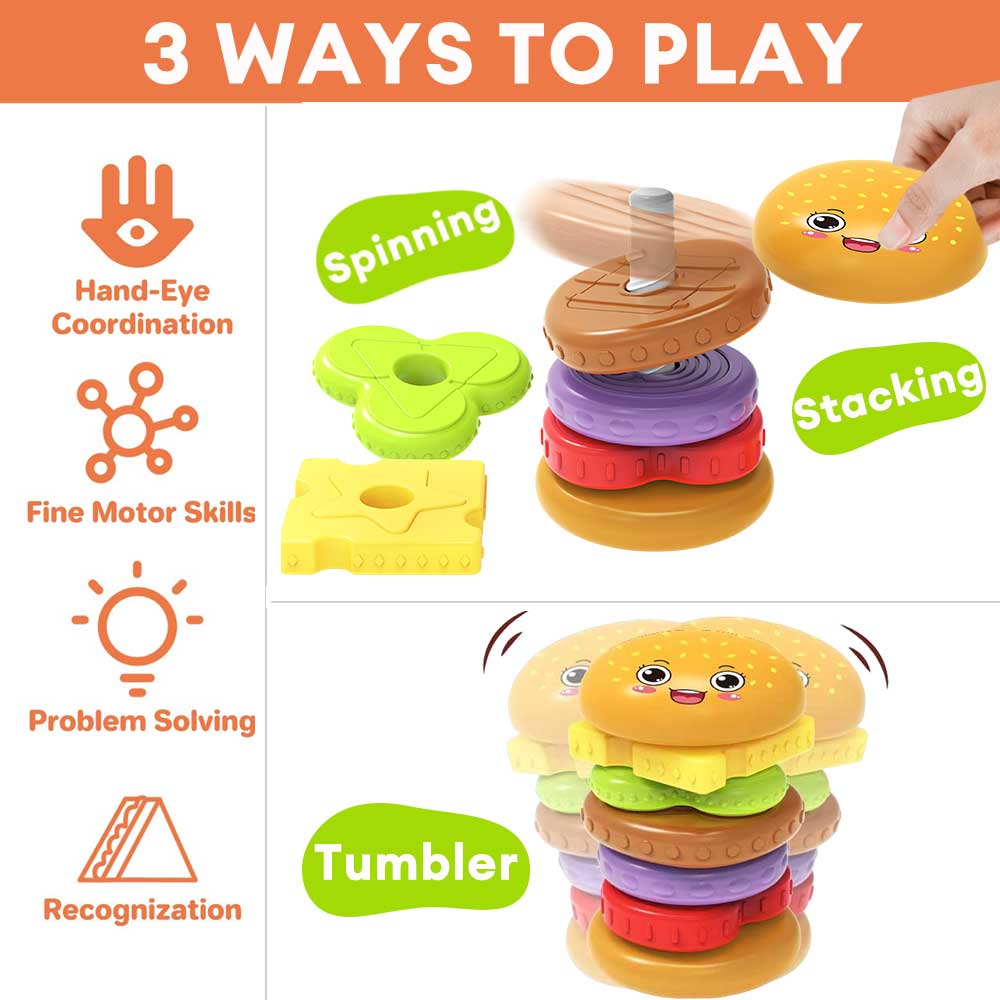 Burger Baby Montessori Sensory Intellectual Development Set, Developing Fine Motor Skills, Stacking Tower Learning Toys