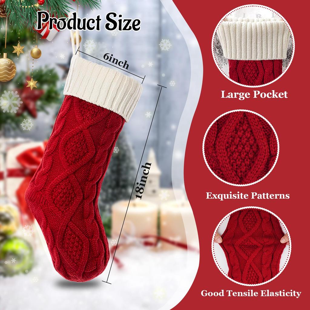 18 Inch Large Christmas Stocking,Knitted Xmas Compression Stocking For Kids,Hanging Stocking For Candy Gift Christmas Decoration