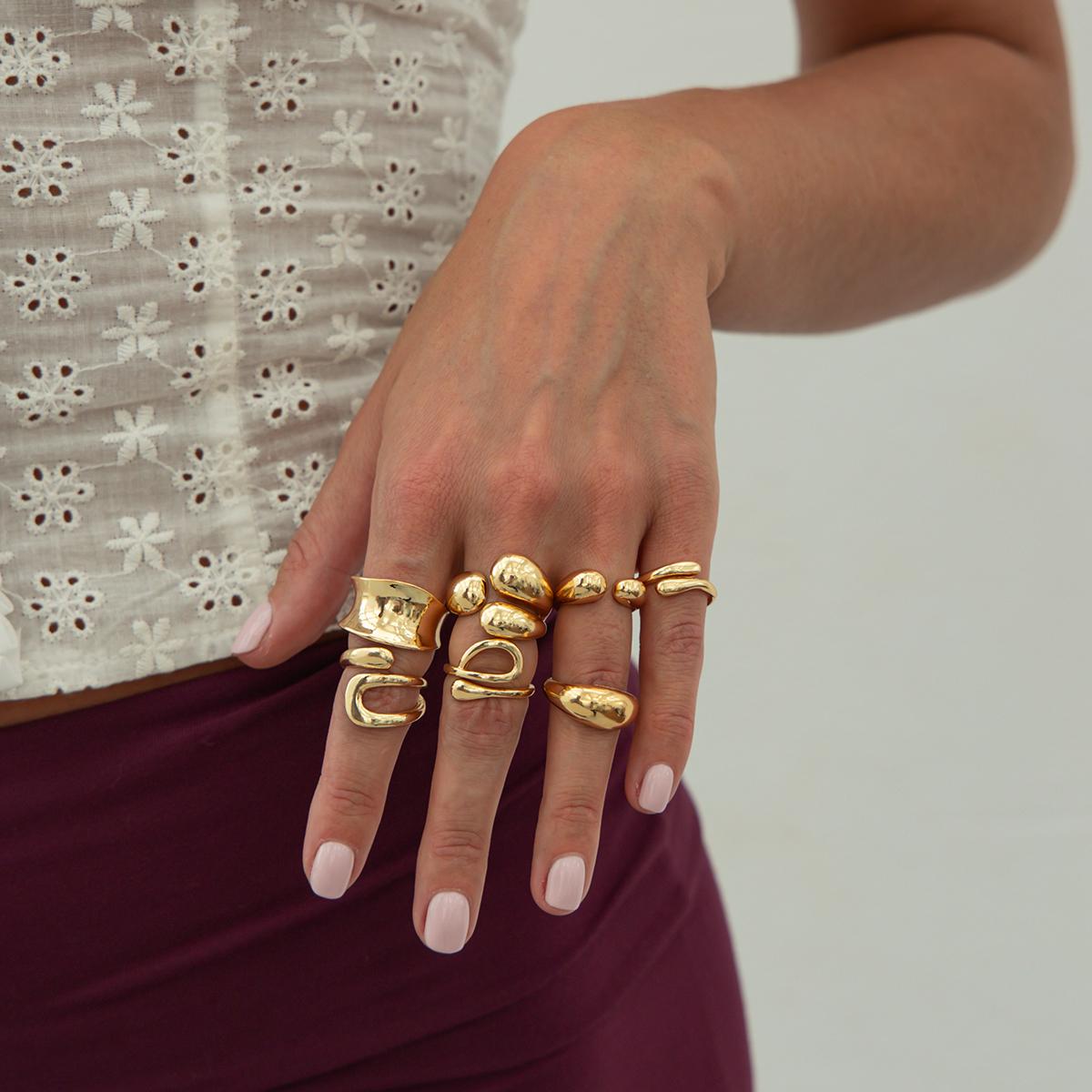 

Ingemark 7Pcs/Set Trendy Vintage Irregular Geometric Metal Rings Sets Women Creative Gold Color Couple Open Ring Jewelry Gift