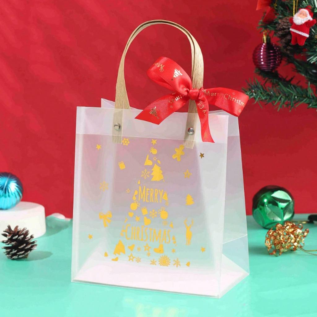 Pack Of 8 Christmas Gift Bags Transparent Candy Holder with Handle Stylish PVC Storage Pouches for Holiday Presents