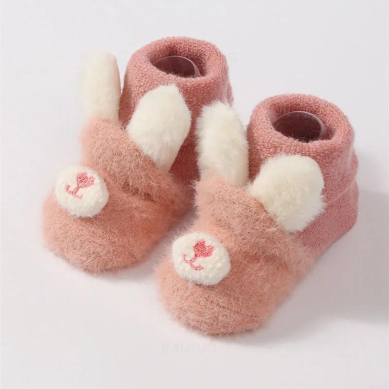 Newborn Baby Winter Thick Plush Warm Sock Cute Bear Ear Baby Toddler Walking Socks Anti Slip Children Boys Girls Floor Stockings