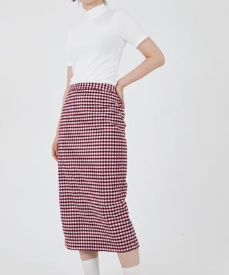 Just Haeng Check Long Skirt [Red]