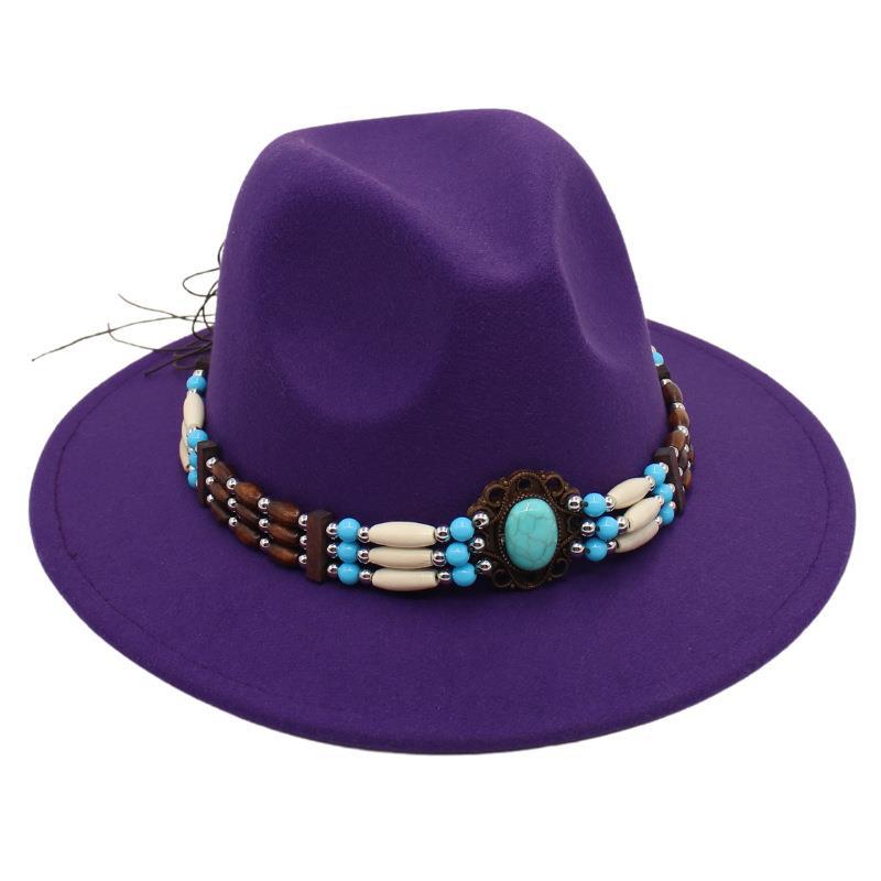 Turquoise Ethnic Style Top Hat, Foreign Style Jazz Hat, Retro Felt Hat, Spanish Temperament Plush Woolen Hat