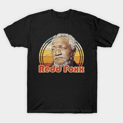 Men Black Print T-shirt Redd Foxx No-Cut Transfer Paper Print Cotton Tshirt
