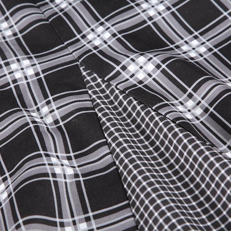 Women's Retro College Style Color Contrast Patchwork Check Low Waist Slimming All Matching Simple Skirt