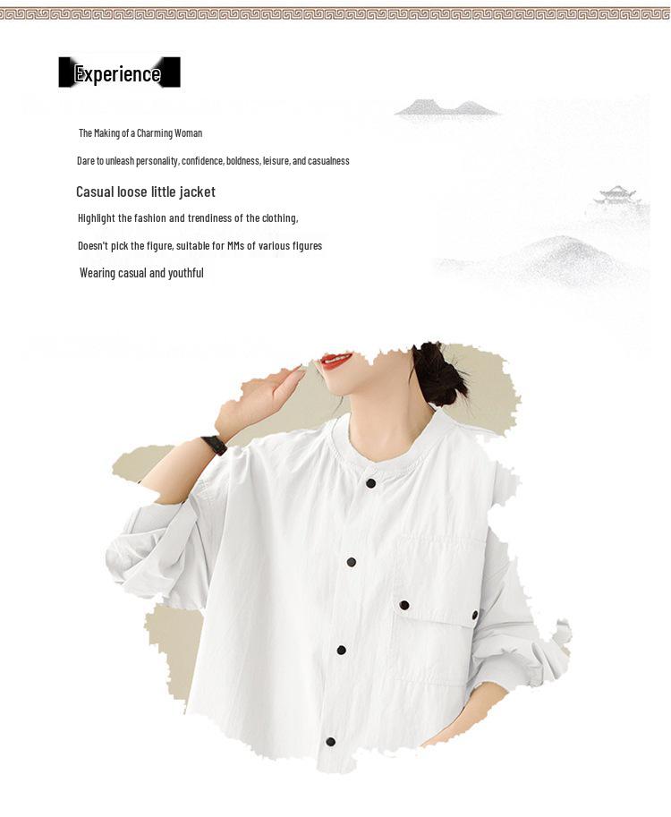 Literary Retro Cotton Slimming Casual Shirt Jacket for Women, Spring 2026