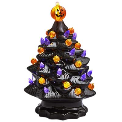 Svítící keramický halloweenský stromek Stolní halloweenská dekorace Halloweenský stromek Dýňové světlo