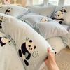 OEING Cartoon Panda Dots Double-sided Milk Velvet 4-Piece Bedding Set