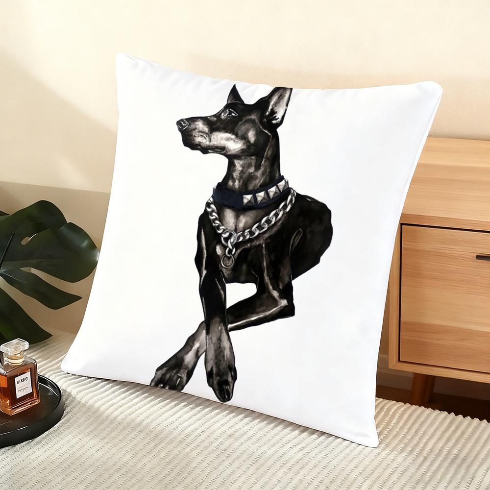 Dobermann Dog Cushion Cover Soft Short Plush Pillow Cover Smooth Cozy Texture Aesthetic Cushion Case Home Decor