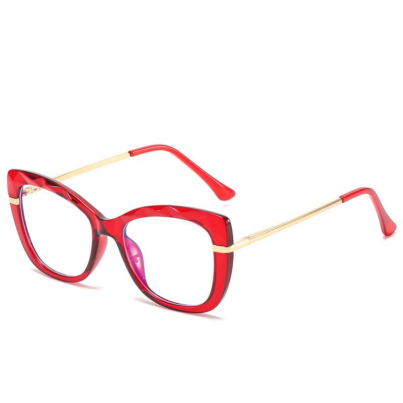 Cat'S Eye Crystal Cut Glasses Frame Trendy With Tr Spring Leg Flat Mirror Retro Frame