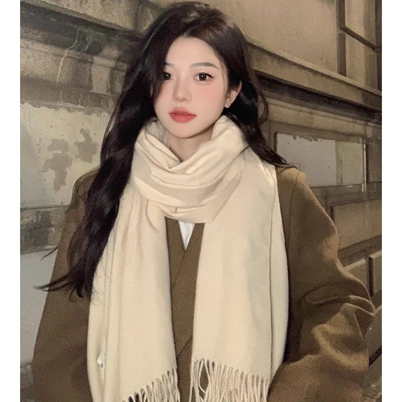 Women's Gray Windproof Imitation Cashmere Scarf - Warm, Thickened, Korean Style Shawl for Autumn and Winter