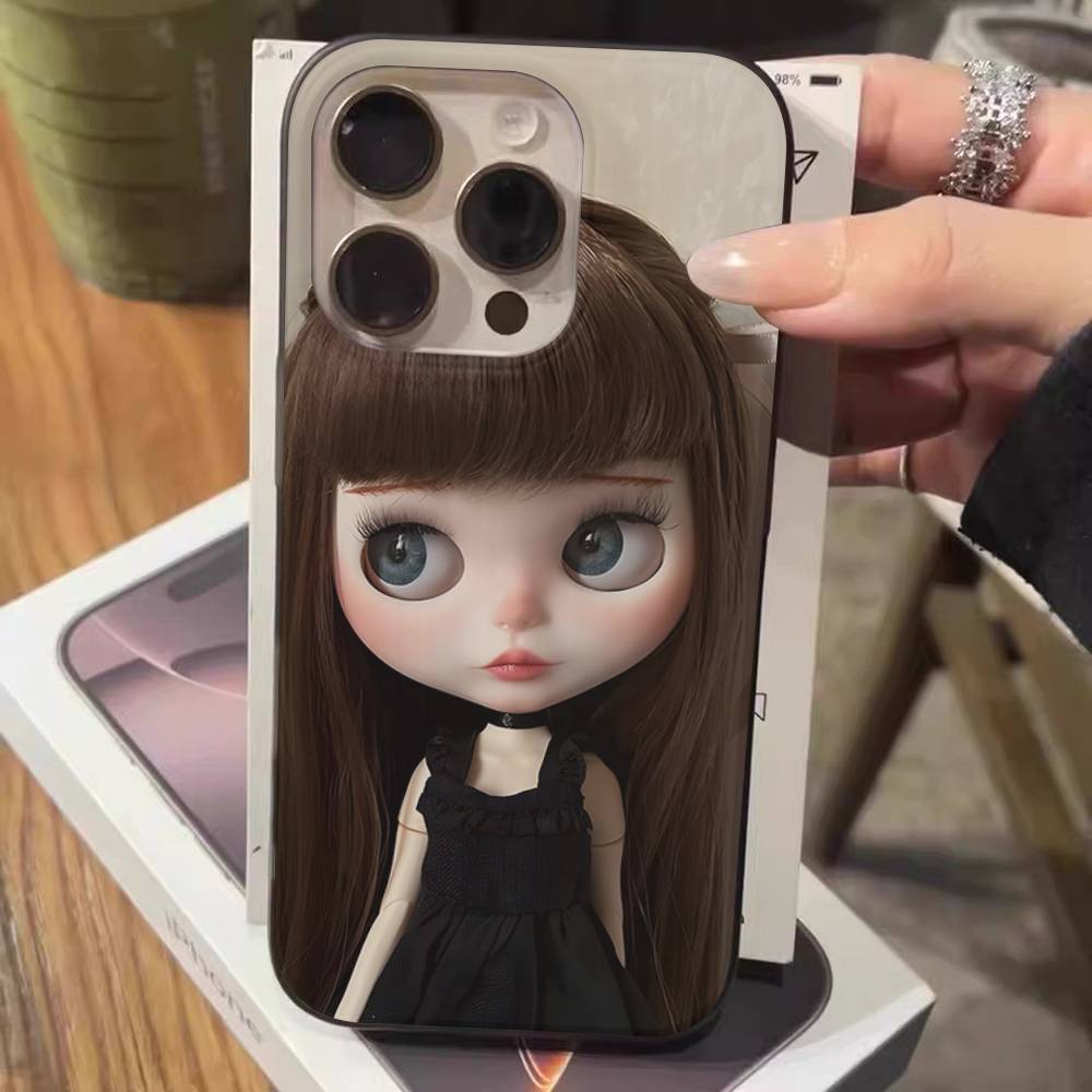 Dark Cute Girl Doll Art For IPhone 16 15 14 13 12 11 17 Pro Max Plus Wave Corrugated Phone Case Anti Drop Cover