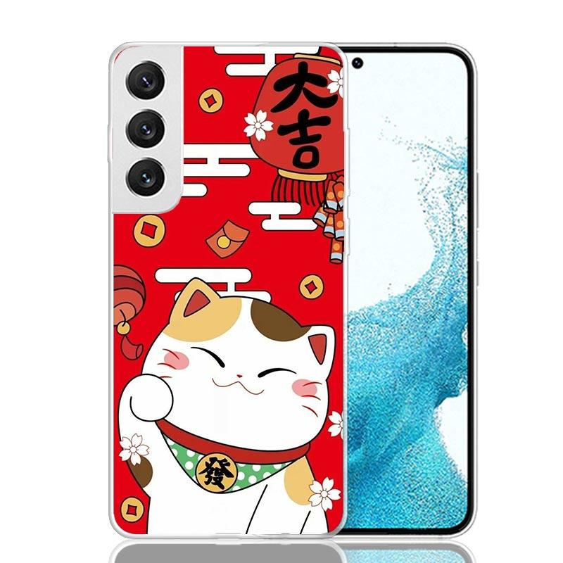 Lucky Cat Maneki Neko Japanese Phone Case For Samsung Galaxy S26 Ultra S23 S24 S25 Edge S20 FE S21 S22 Plus Soft Print Shell Cov