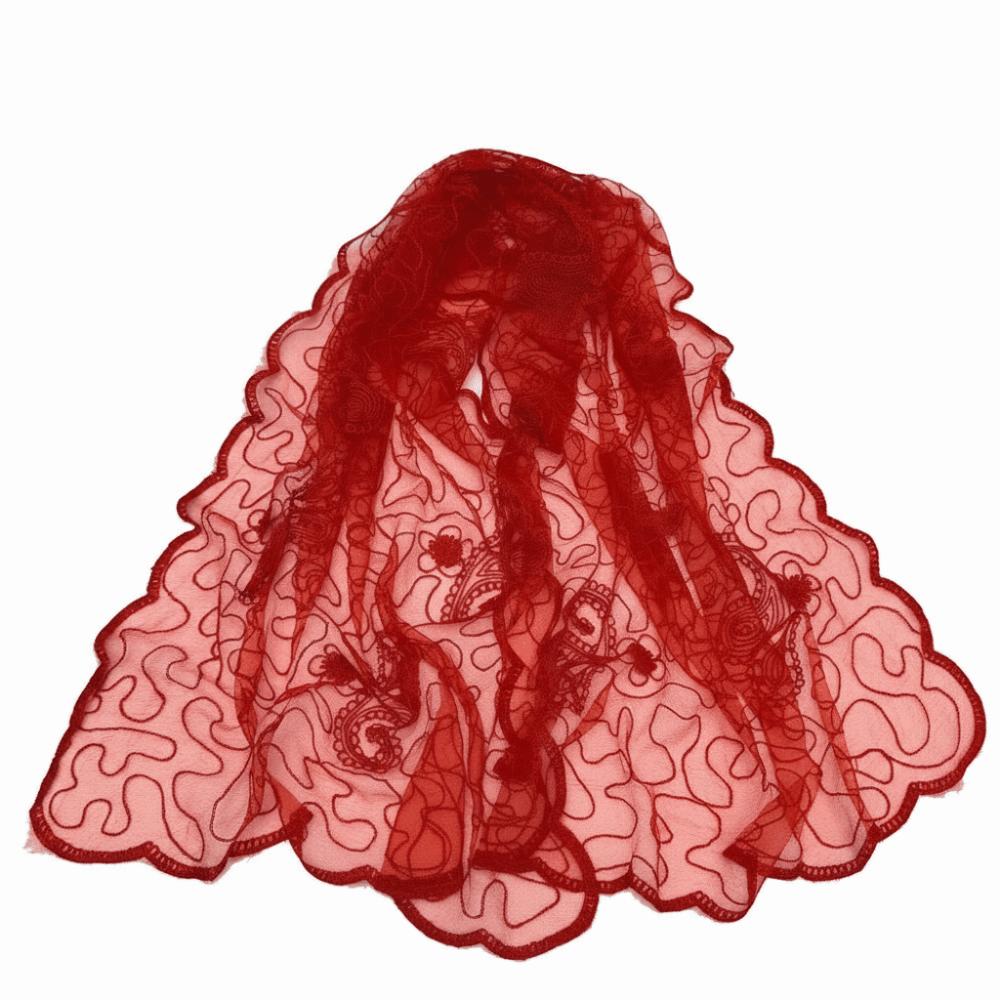 Elegant Embroidered Flower Lace Scarf Lightweight Breathable Mesh Sunscreen Shawl Long Silk Scarf Women