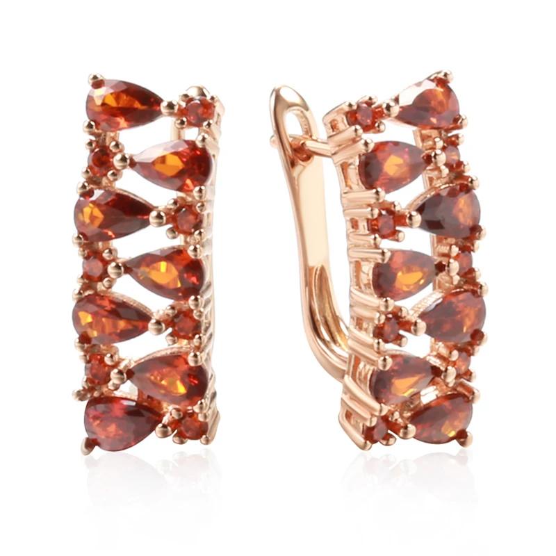 

Полые красные цирконовые полые серьги в английском замке, модные золотые винтажные аксессуары, женские свадебные украшения красный