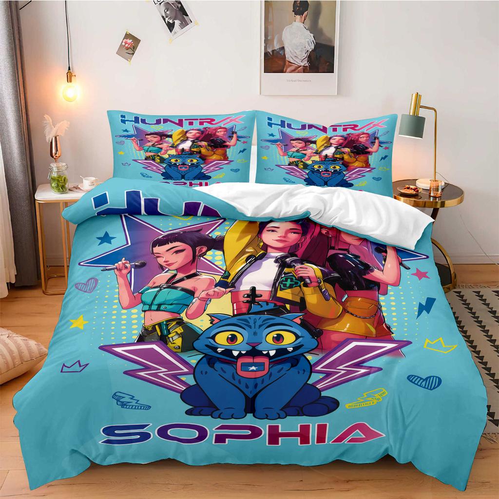 K-Pop Dämonenjäger Bettwäsche-Set für Fan-Kinder Maschinenwaschbar Langlebig King Queen Einzelgröße für K-Pop Mädchen Heim Schlafzimmer Dekor