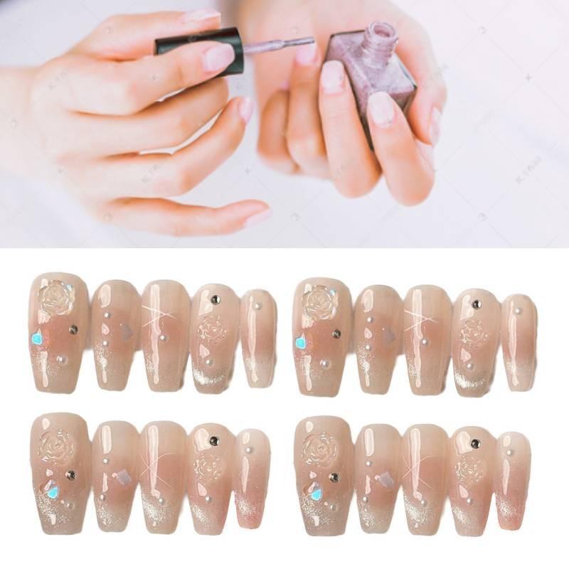 Handmade Long Floral Nail Stickers In Pure Desire Style For Ladies Xs S M L