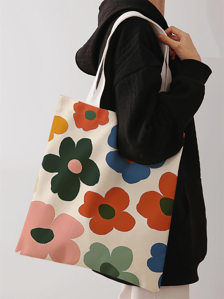 Flower pattern printed casual handbag, reusable fashionable backpack, multifunctional handbag, canvas shopping bag