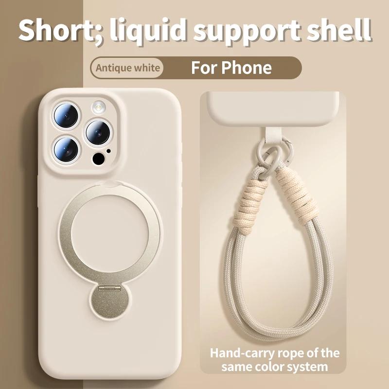 

Liquid Silicone Magnetic Phone Case For Magsafe IPhone 13 14 15 16 Pro Max With Hanging Wrist Rope Strap Bracket Protective iPhone 14