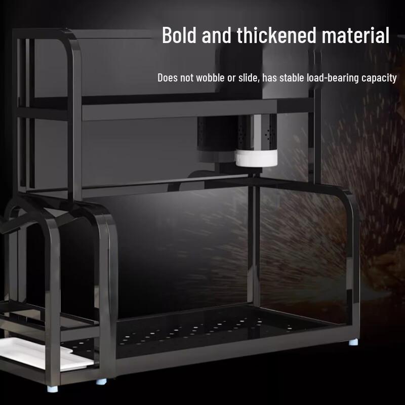Black Double Layer Stainless Steel Kitchen Storage Rack