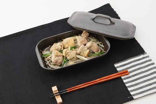 Ishigaki Delish Life Microwave Grilling Ceramic Plate for Meat and Fish, with Rectangular Lid, 19 X 11 Cm, 4577