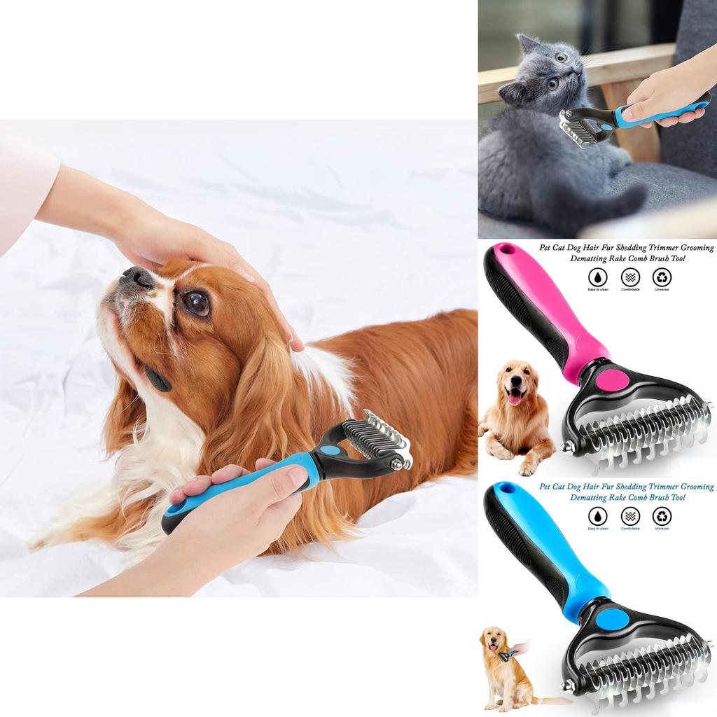 Premium Pet Grooming Comb Brush For Dematting And Undercoat Dual Head Stainless Steel Design For Long And Thick Hair