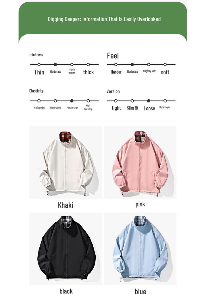 Trendy Cross-Lattice Double-Sided Spring/Autumn Cool Streetwear Jacket with Stand Collar