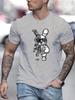 Men's Summer 100 Cotton Fashionable Casual Loose Cartoon Mechanical Rabbit Pattern Printed Round Neck Short Sleeved T-shirt Top