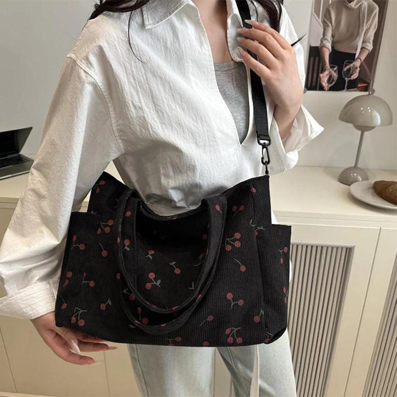 Ladies' shoulder bag,  corduroy hand-held large-capacity handbag, suitable for commuting, attending classes and traveling