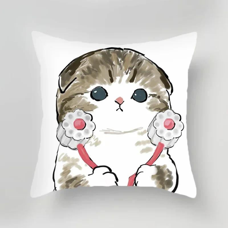 Office Living Room Home Pillowcase Cute Cat Cartoon Pattern Pillowcase Car Ornaments