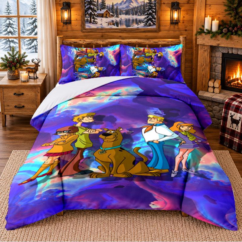 Scooby Doo Pattern Bedding 3Pcs Set Bed Sheet And Pillowcases For Indoor Bedroom