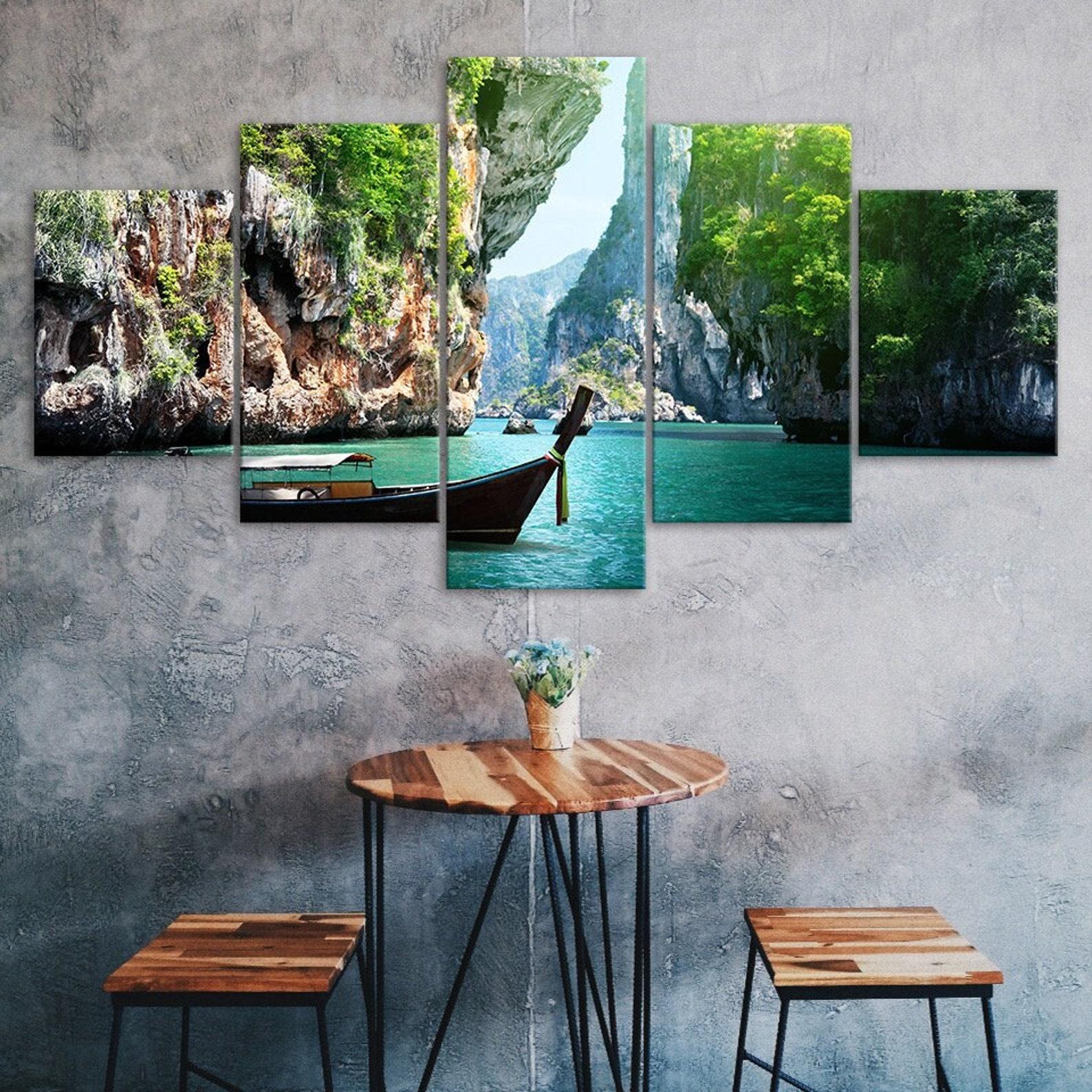 

Canyon Sea Thailand Nature Landscape Canvas 5 Piece Five Panel Wall Print Modern Art Poster Home Decor Gift For Him For Her 20X35 20X45 20X55CM