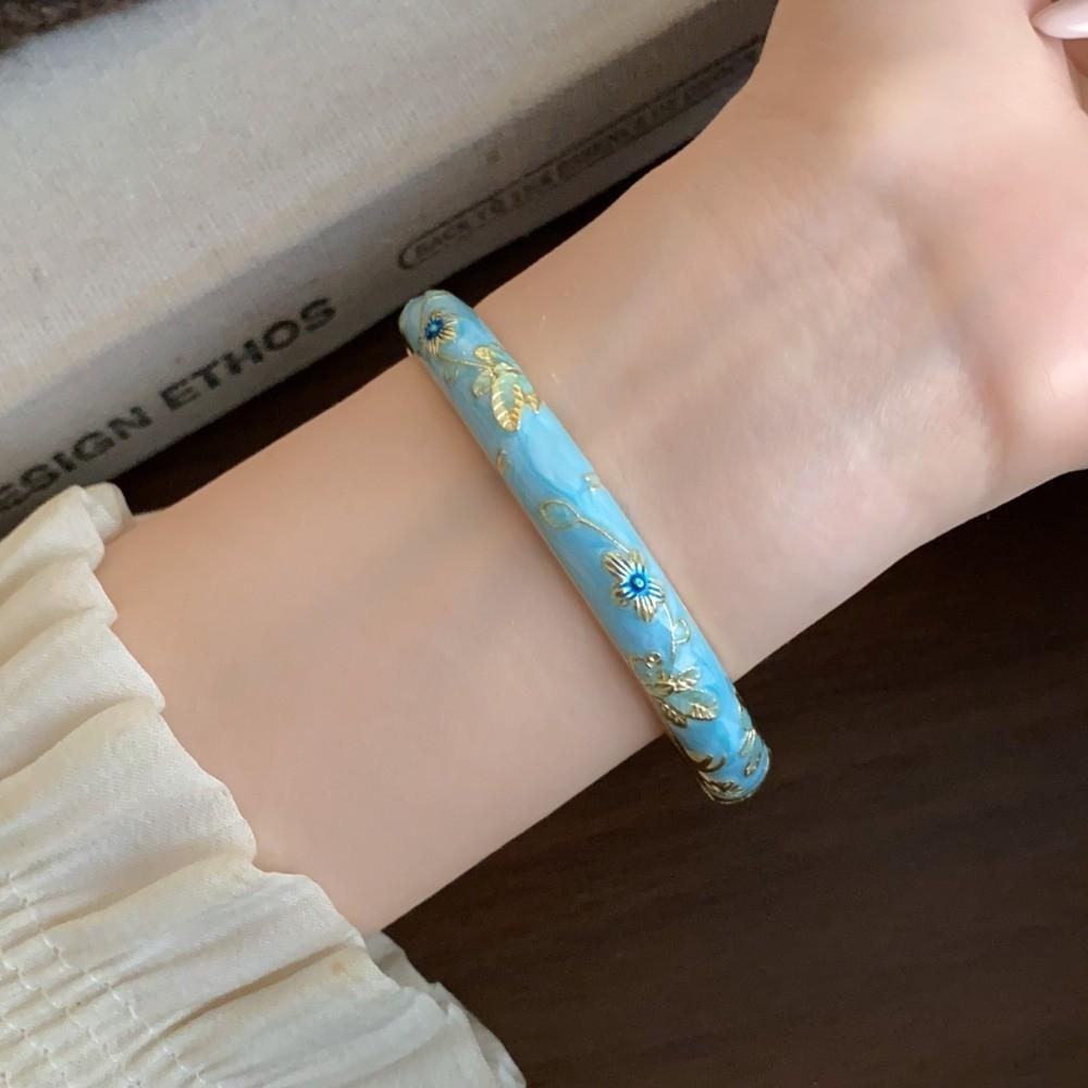 Traditional Vintage Cloisonne Bangle Chinese Women's Hand Bracelet Flower Bangle Jewelry Gifts