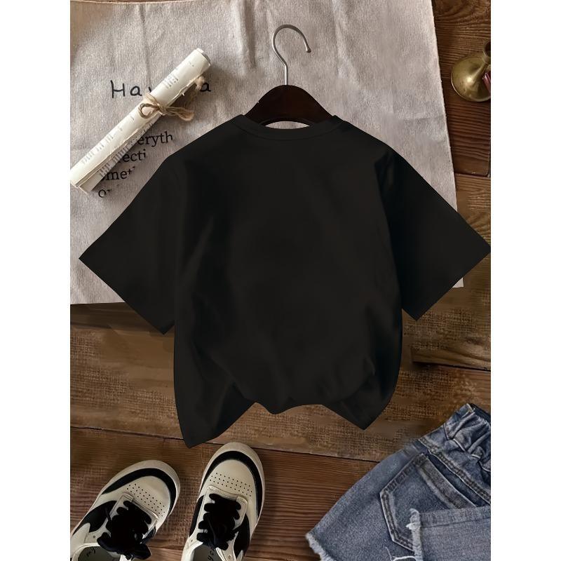 European sizes Sweet Bow Print T-Shirt - Short Sleeve Round Neck Summer Blouse Top, Casual Summer Outfits for, Playdates & Parties