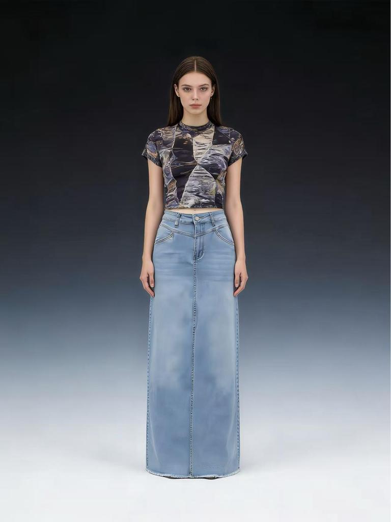 Summer Women's Loose Straight Denim Maxi Skirt - European/American Style