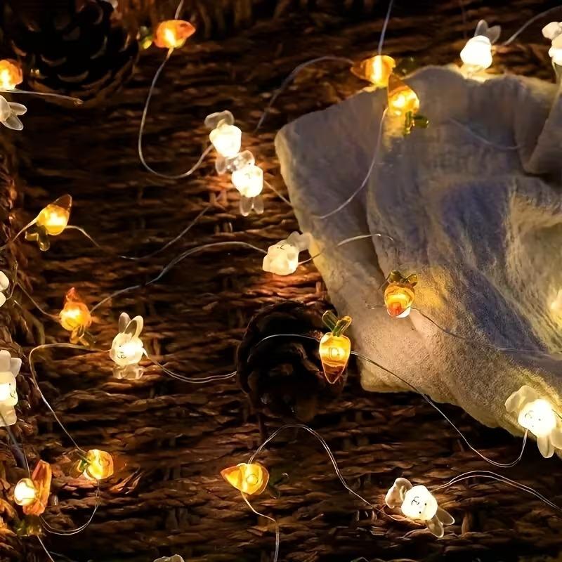 Easter LED Copper Wire String Lights Bunny and Carrot Design Warm Festive Glow Holiday Home Decorations for Spring Celebration