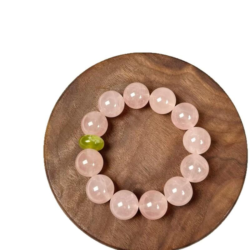 Natural Rose Quartz Beaded Bracelet Women 12mm 14mm Pink Crystal Handmade Jewelry Gift