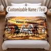 Horse Theme Soft Blanket Personalized Custom Name Text Print Warm Blanket Home Sofa Bedroom Decor