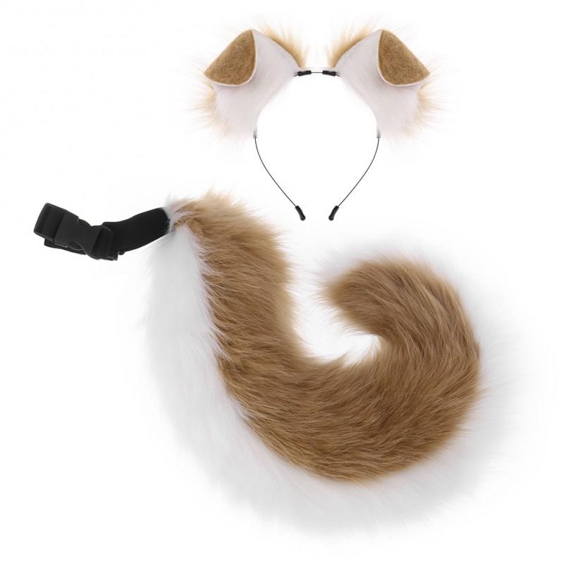 Handmade Plush Dog Ear Headband With Tail Accessory Cosplay Costume Party Performance Unisex Adult