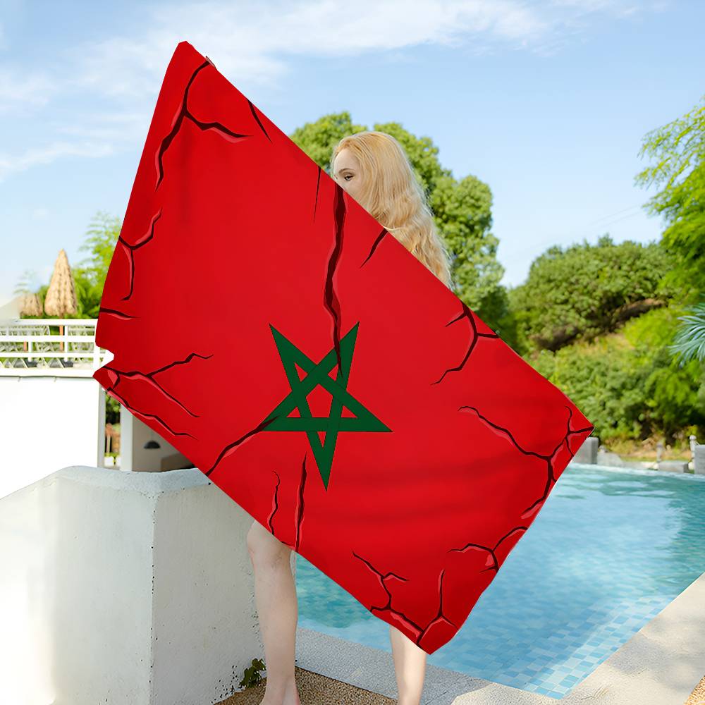 Morocco Map Flag Microfiber Beach Towel Absorbent Quick dry Soft Yoga Swimming Resort Mountain Climbing Towel
